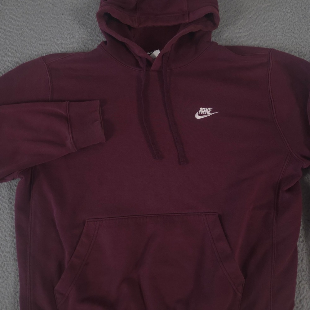 Nike Hoodie Mens Large Maroon Sportswear Club Fleece Pullover Embroidered Swoosh